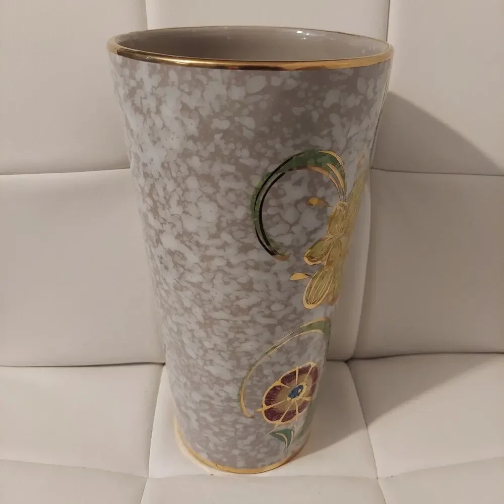 Vintage Hand Painted & Gilted Floral Signed Art Pottery White 11.5